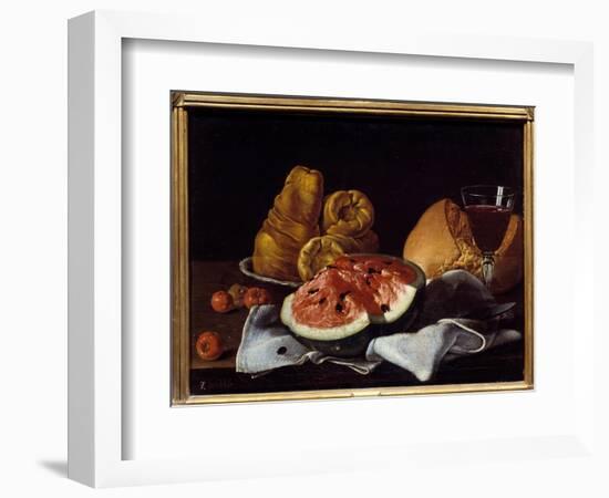 Pasteque, Bread, Cake and Wine Cup. Painting by Luis Melendez (1716 - 1780), Spanish School, 18Th C-Luis Egidio Menendez or Melendez-Framed Giclee Print