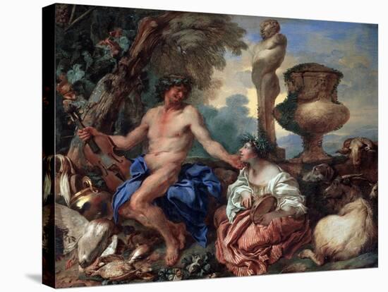 Pastoral Scene. Faun and Shepherdess, 1650S-Giovanni Benedetto Castiglione-Stretched Canvas