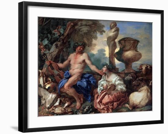 Pastoral Scene. Faun and Shepherdess, 1650S-Giovanni Benedetto Castiglione-Framed Giclee Print