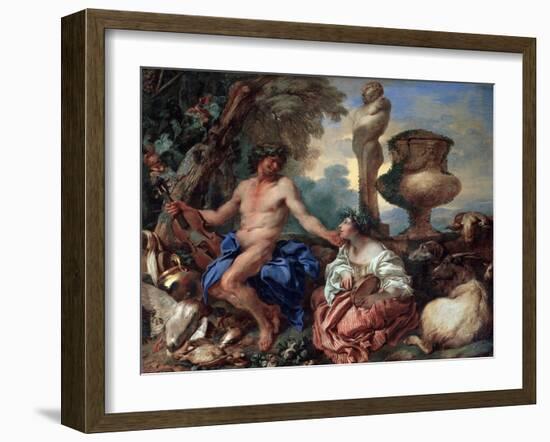 Pastoral Scene. Faun and Shepherdess, 1650S-Giovanni Benedetto Castiglione-Framed Giclee Print