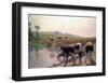 Pasture Cattle at Watering Hole-Vaclav Brozik-Framed Art Print