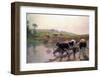 Pasture Cattle at Watering Hole-Vaclav Brozik-Framed Art Print