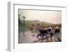 Pasture Cattle at Watering Hole-Vaclav Brozik-Framed Art Print