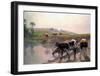 Pasture Cattle at Watering Hole-Vaclav Brozik-Framed Art Print