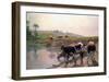 Pasture Cattle at Watering Hole-Vaclav Brozik-Framed Art Print