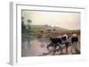 Pasture Cattle at Watering Hole-Vaclav Brozik-Framed Art Print