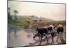 Pasture Cattle at Watering Hole-Vaclav Brozik-Mounted Art Print