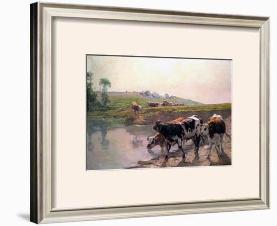 Pasture Cattle at Watering Hole-Vaclav Brozik-Framed Art Print