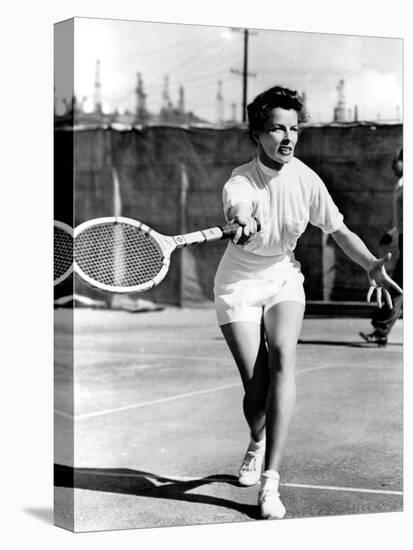 Pat And Mike, Katharine Hepburn Playing Tennis On The Set, 1952-null-Stretched Canvas