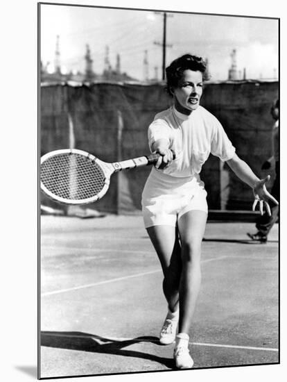 Pat And Mike, Katharine Hepburn Playing Tennis On The Set, 1952-null-Mounted Photo