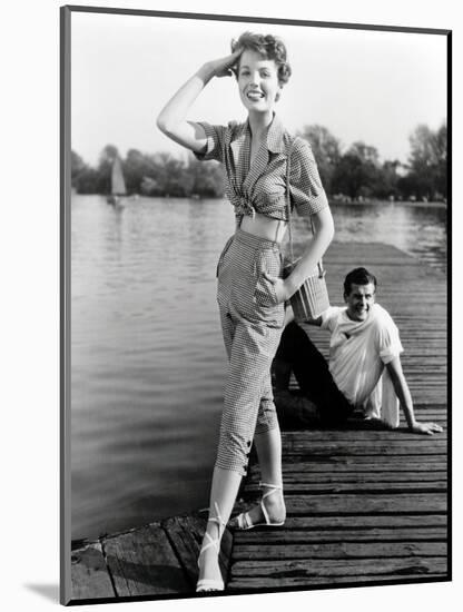 Pat Goddard in Malcom Brown Gingham Blouse and Jeans with Roger Moore, 1952-John French-Mounted Giclee Print