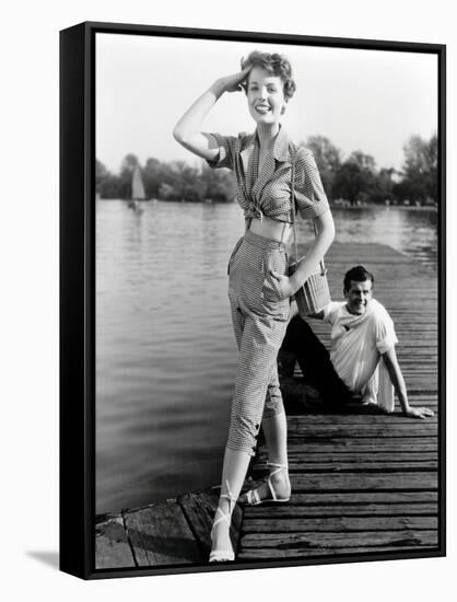 Pat Goddard in Malcom Brown Gingham Blouse and Jeans with Roger Moore, 1952-John French-Framed Stretched Canvas