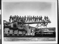 Men of US Army Easily Standing on Barrel of Mammoth 274 Mm Railroad Gun During WWII-Pat W^ Kohl-Framed Stretched Canvas