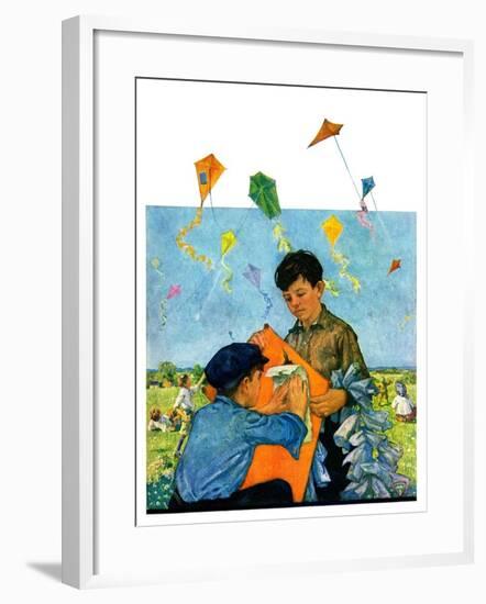 "Patching a Kite,"September 15, 1928-Eugene Iverd-Framed Giclee Print