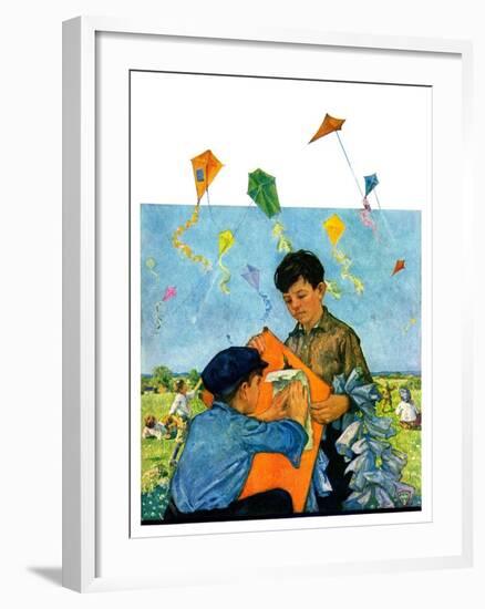 "Patching a Kite,"September 15, 1928-Eugene Iverd-Framed Giclee Print