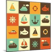 Patchwork Background with Sea Transport-Ann Precious-Mounted Art Print