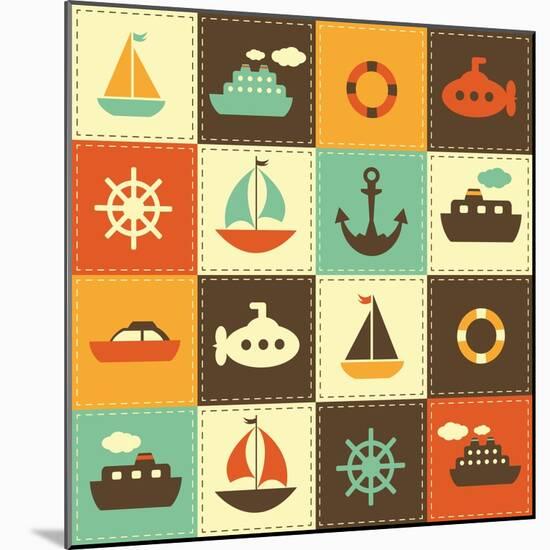 Patchwork Background with Sea Transport-Ann Precious-Mounted Art Print