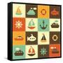 Patchwork Background with Sea Transport-Ann Precious-Framed Stretched Canvas
