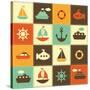 Patchwork Background with Sea Transport-Ann Precious-Stretched Canvas