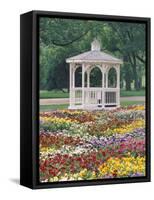 Patchwork of Pansies and Gazebo, Columbus, Ohio, USA-Adam Jones-Framed Stretched Canvas