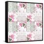 Patchwork Seamless White Lace Retro Pink Roses Pattern-Fuzzyfox-Framed Stretched Canvas