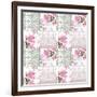 Patchwork Seamless White Lace Retro Pink Roses Pattern-Fuzzyfox-Framed Art Print