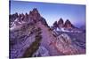 Paternkofel and Tre Cime Di Lavaredo Mountains at Dawn, Sexten Dolomites, South Tyrol, Italy-Frank Krahmer-Stretched Canvas