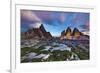 Paternkofel (Left) and Tre Cime Di Lavaredo Mountains at Sunset, Sexten Dolomites, Tyrol, Italy-Frank Krahmer-Framed Photographic Print