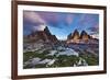 Paternkofel (Left) and Tre Cime Di Lavaredo Mountains at Sunset, Sexten Dolomites, Tyrol, Italy-Frank Krahmer-Framed Photographic Print