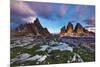 Paternkofel (Left) and Tre Cime Di Lavaredo Mountains at Sunset, Sexten Dolomites, Tyrol, Italy-Frank Krahmer-Mounted Photographic Print