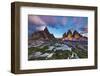 Paternkofel (Left) and Tre Cime Di Lavaredo Mountains at Sunset, Sexten Dolomites, Tyrol, Italy-Frank Krahmer-Framed Photographic Print