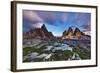 Paternkofel (Left) and Tre Cime Di Lavaredo Mountains at Sunset, Sexten Dolomites, Tyrol, Italy-Frank Krahmer-Framed Photographic Print