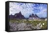 Paternkofel (Left) and Tre Cime Di Lavaredo Mountains, Sexten Dolomites, South Tyrol, Italy-Frank Krahmer-Framed Stretched Canvas