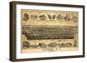 Paterson, New Jersey - Panoramic Map-Lantern Press-Framed Art Print