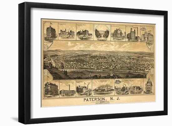 Paterson, New Jersey - Panoramic Map-Lantern Press-Framed Art Print