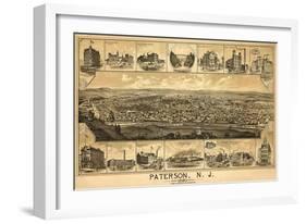 Paterson, New Jersey - Panoramic Map-Lantern Press-Framed Art Print