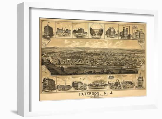 Paterson, New Jersey - Panoramic Map-Lantern Press-Framed Premium Giclee Print