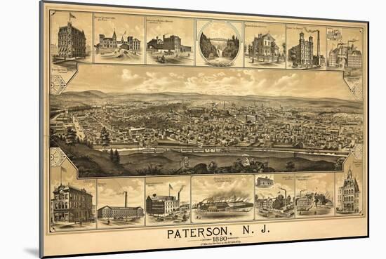 Paterson, New Jersey - Panoramic Map-Lantern Press-Mounted Premium Giclee Print