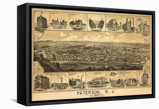 Paterson, New Jersey - Panoramic Map-Lantern Press-Framed Stretched Canvas