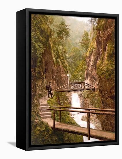 Path and Bridge in the Almbach Gorge in Berchtesgaden, Bavaria, 1890-1900-null-Framed Stretched Canvas