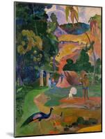 Path, hut, and a working man, peacocks in the foreground. Oil on canvas (1892) 115 x 86 cm.-Paul Gauguin-Mounted Giclee Print