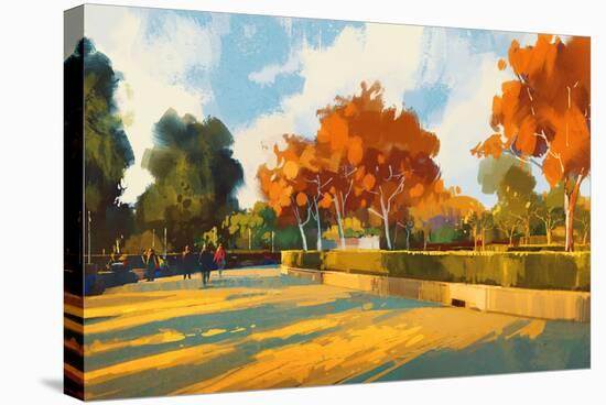 Path in the Autumn Park,Landscape Painting,Illustration-Tithi Luadthong-Stretched Canvas