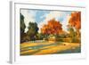 Path in the Autumn Park,Landscape Painting,Illustration-Tithi Luadthong-Framed Art Print