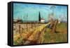 Path Through a Field with Willows-Vincent van Gogh-Framed Stretched Canvas