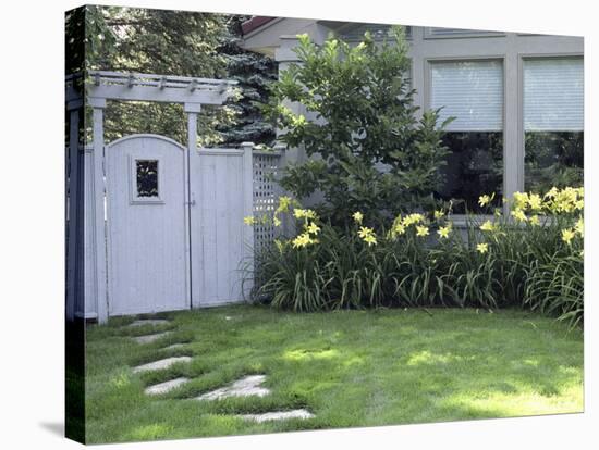 Path to the Garden Gate Lined with Daylilies-null-Stretched Canvas