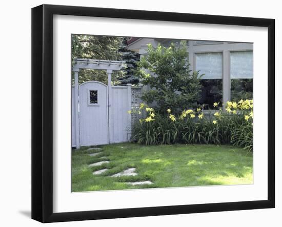 Path to the Garden Gate Lined with Daylilies-null-Framed Photographic Print