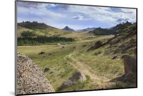 Path Winds Past Hills and Tourist Ger Camp Towards Distant Mountains in Summer, Central Mongolia-Eleanor Scriven-Mounted Photographic Print