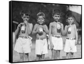 Patients Drinking Milk Outdoors-null-Framed Stretched Canvas