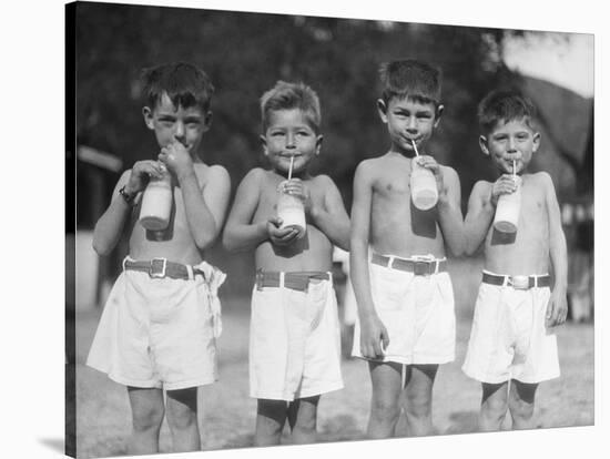 Patients Drinking Milk Outdoors-null-Stretched Canvas