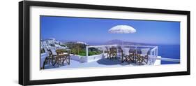 Patio Overlooking Aegean Sea Santorini Greece-null-Framed Premium Photographic Print